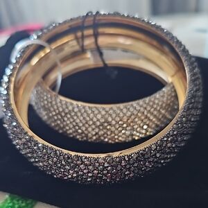 Natasha Elegant Black Blingy and Silver Bangle Set With Gold Inward.